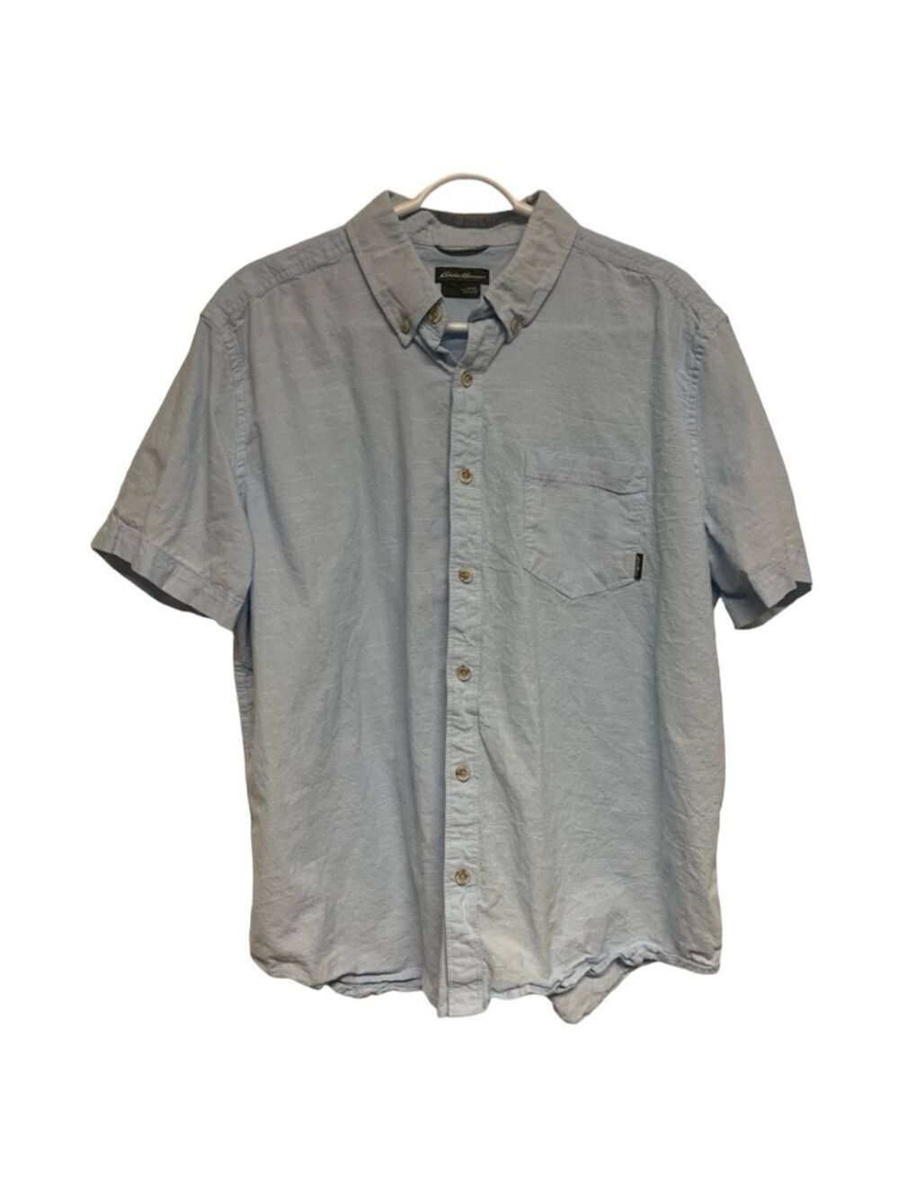 Eddie Bauer cotton shirt short sleeve light wash denim blue color mens size 2XL